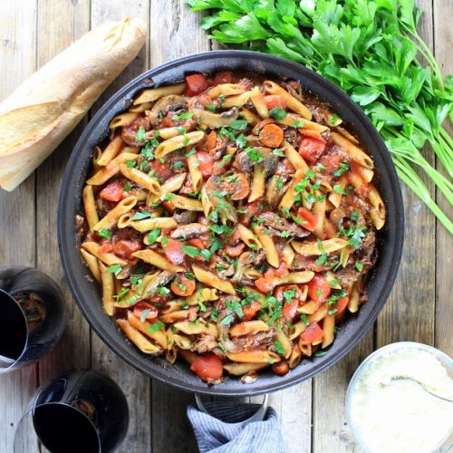 Crock-Pot Beef Ragu with Penne and Ricotta