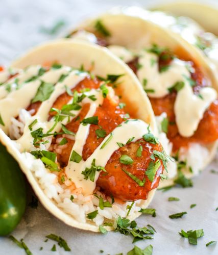 Crispy Honey Chipotle Chicken Tacos with Cilantro Lime Rice