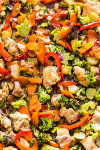 Honey Garlic Chicken and Veggie Sheet Pan Stir Fry