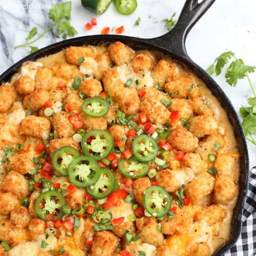 Kicked up tater tot hotdish