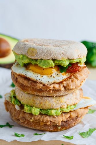 Huevos rancheros breakfast sandwich