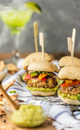 Hummus fajita black bean burger sliders