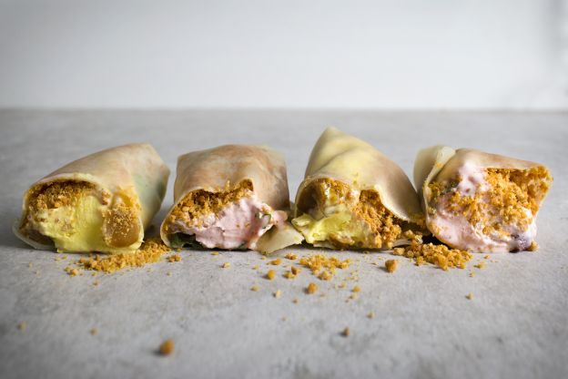 Ice Cream Spring Roll With Ground Peanut Brittle