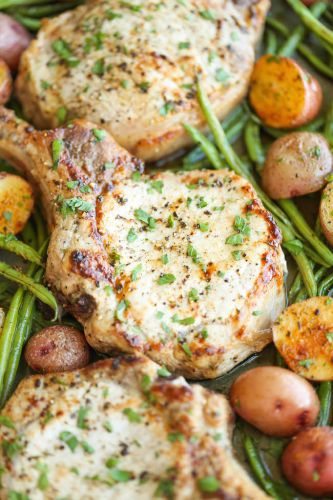 One Pan Ranch Pork Chops and Veggies