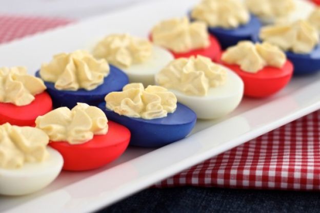 Red, white and blue deviled eggs