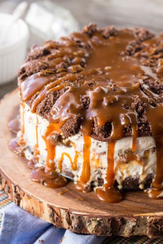 Salted chocolate and caramel ice cream cake