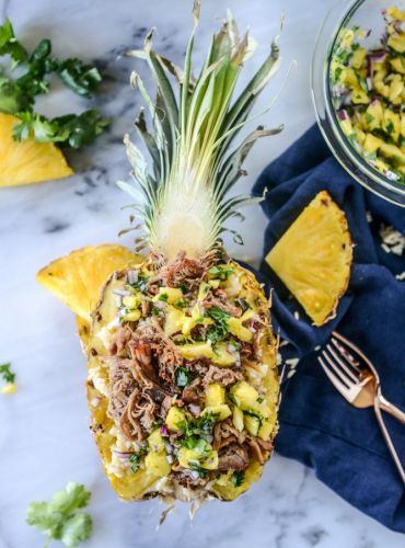 jerk pork in pineapple rice bowls