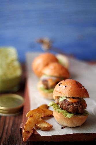 Lamb kebab sliders with coriander mint mayo