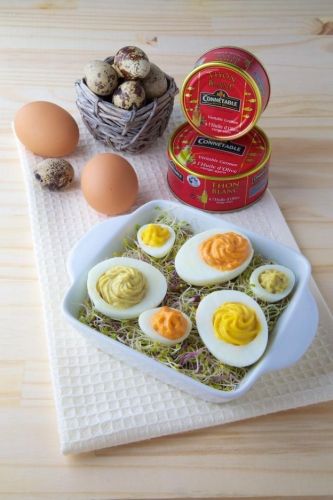 Deviled eggs tuna trio