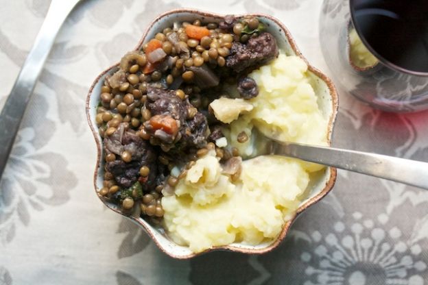 Lentils and Sausage Braised in Red Wine