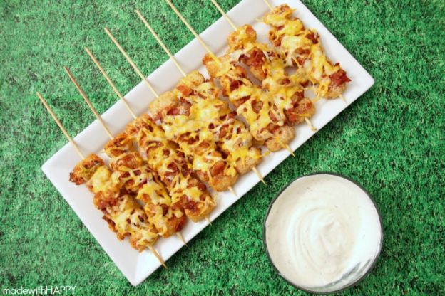 Loaded tater tot skewers