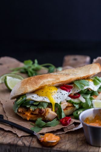 Mahi Mahi Banh Mi with Spicy Curried Mayo and Fried Eggs