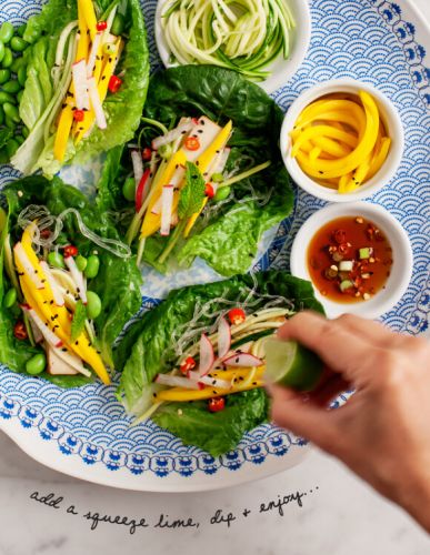 Mango and Zucchini Lettuce Wraps with Ginger-Soy Dipping Sauce