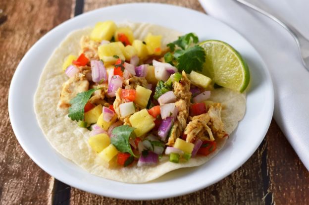 Mango Chili Chicken Tacos with Pineapple Salsa