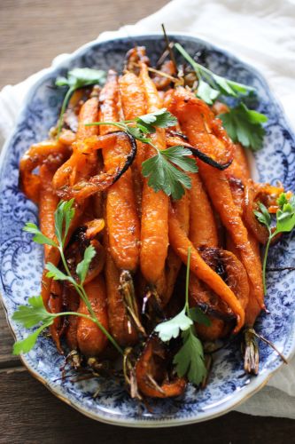 Harissa and maple glazed raosted carrots