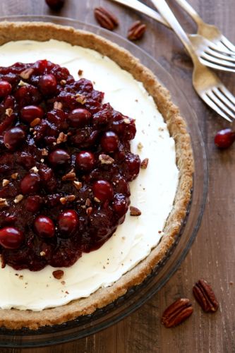 Mascarpone and cranberry tart with pecan crust