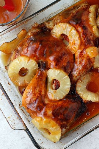 Sriracha-glazed chicken and pineapples