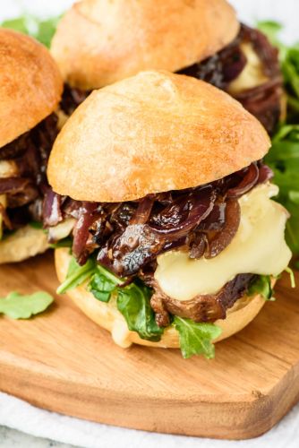 Mini Steak Sandwich with Brie, Caramelized Onions and Fig Jam