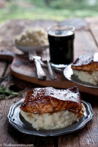 Molasses Stout Glazed Salmon with Herb IPA Mashed Potatoes