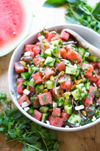 Moroccan Watermelon Cucumber Salad with Pistachio