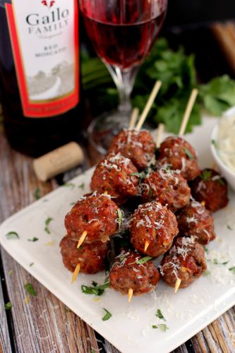 Moscato meatball skewers