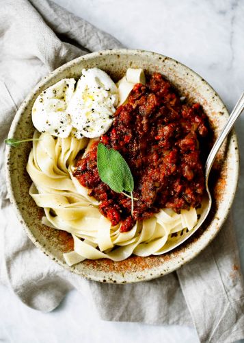 Healthy Mushroom Bolognese with Tagliatelle + Buffalo Mozzarella