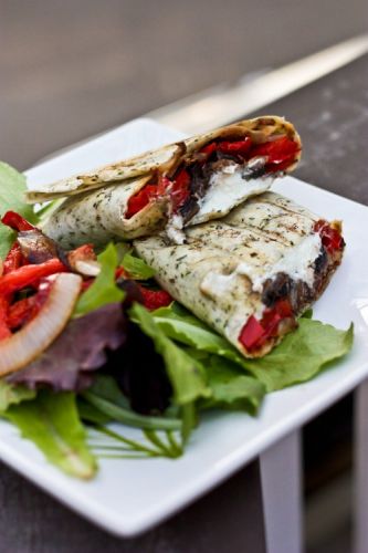 Grilled portobello mushroom, roasted red pepper and goat cheese wrap