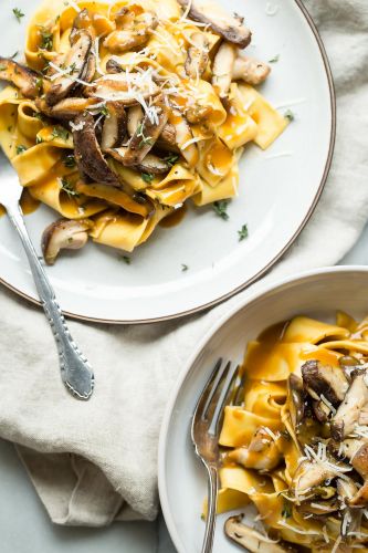 Shiitake mushroom pasta with Newcastle brown ale