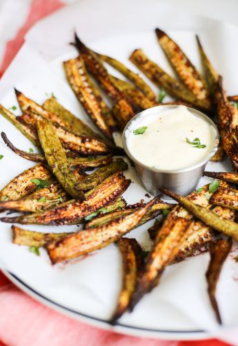 Cajun Oven-Roasted Okra Fries with Lemon-Garlic Aioli