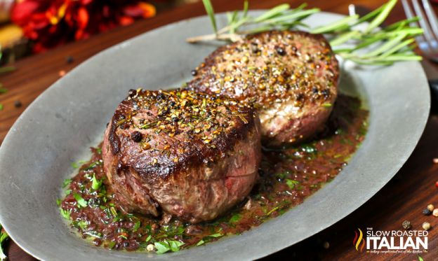 Pan Seared Filet of Sirloin with Red Wine Sauce