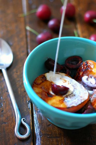 Grilled Peaches and Cream and Bourbon Macerated Cherries