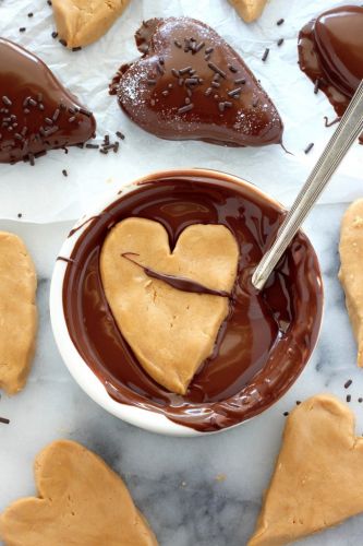 Chocolate-covered peanut butter hearts