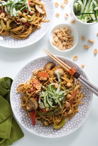 Peanut spaghetti stir fry