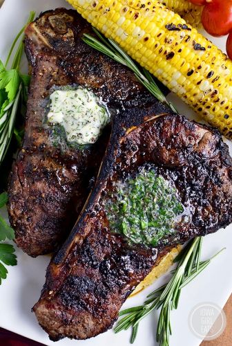 Perfect grilled steak with herb butter