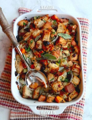 Simple herb stuffing with pancetta and persimmons