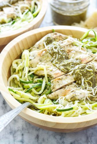 Pesto chicken with zucchini noodles