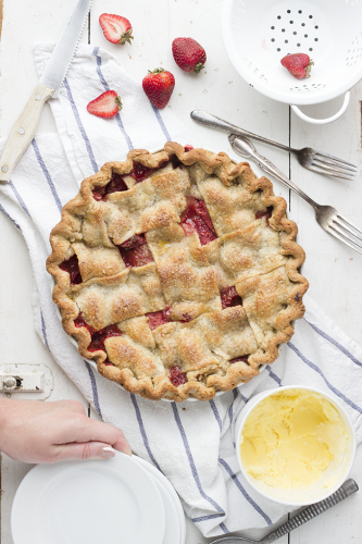 PB & J pie with strawberries, cinnamon and peanut butter pie crust