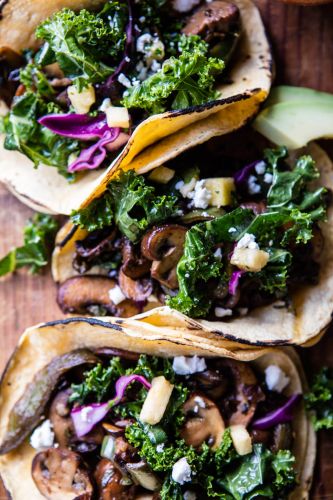 Poblano Mushroom Tacos with Cilantro Yogurt Sauce