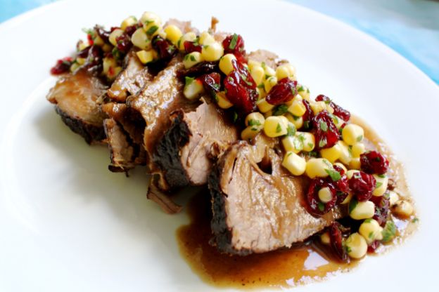 Pomegranate brisket with cranberry succotash