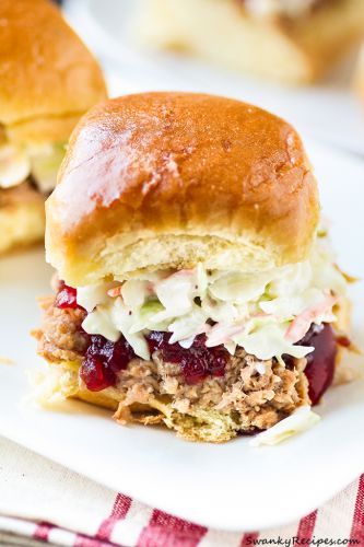 Slow cooker pulled pork cranberry slaw sliders