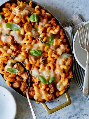 Creamy Pork and Tomato Baked Pasta