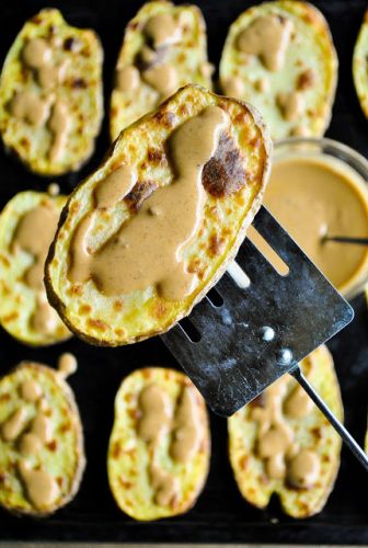 Potato steaks with satay sauce