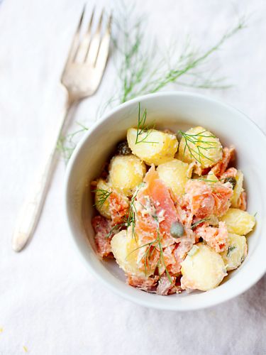 Potato Salad with Feta Dressing and Smoked Salmon