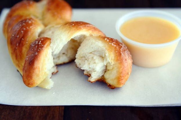 Pretzel twists and cheese dipping sauce