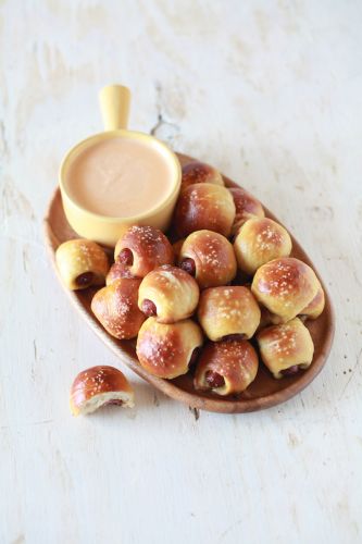 Pretzel dog bites with beer cheese dip