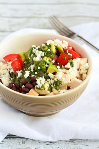 Quick Chicken Burrito Bowl with Cilantro Dressing