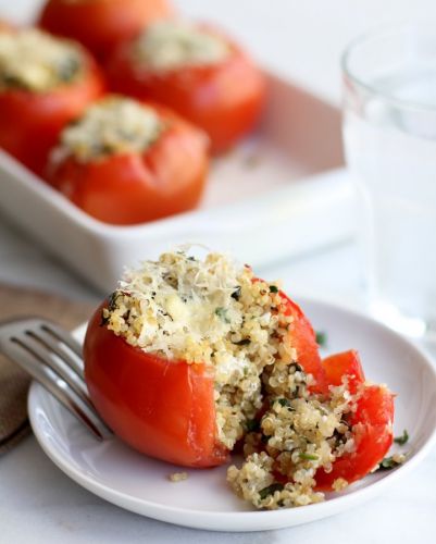 Quinoa and goat cheese stuffed tomatoes