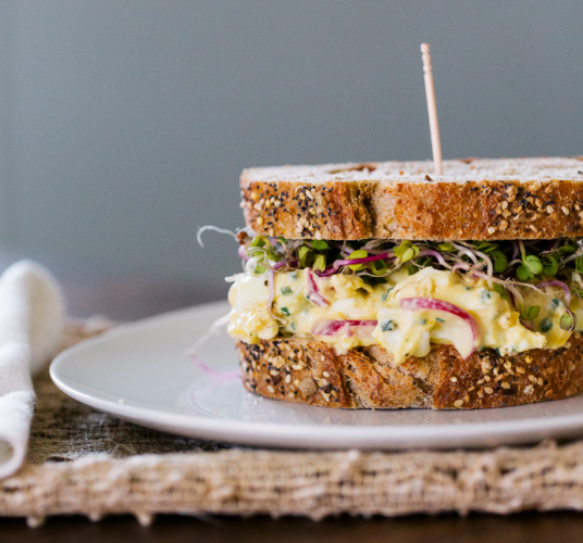 Radish and egg salad sandwiches