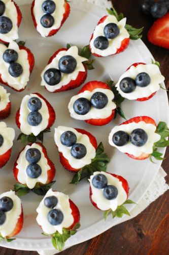 Red, white and blue strawberry cheesecake bites