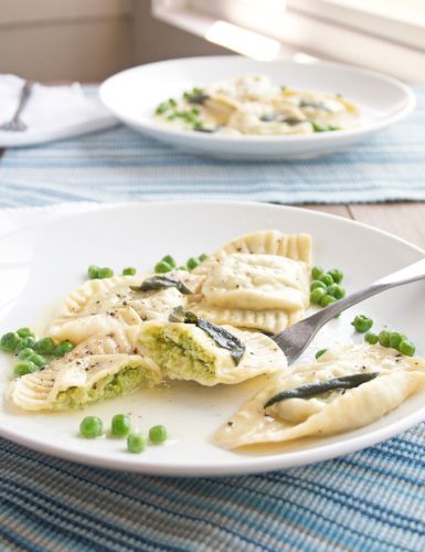 Ricotta and spring pea ravioli in a sage butter sauce